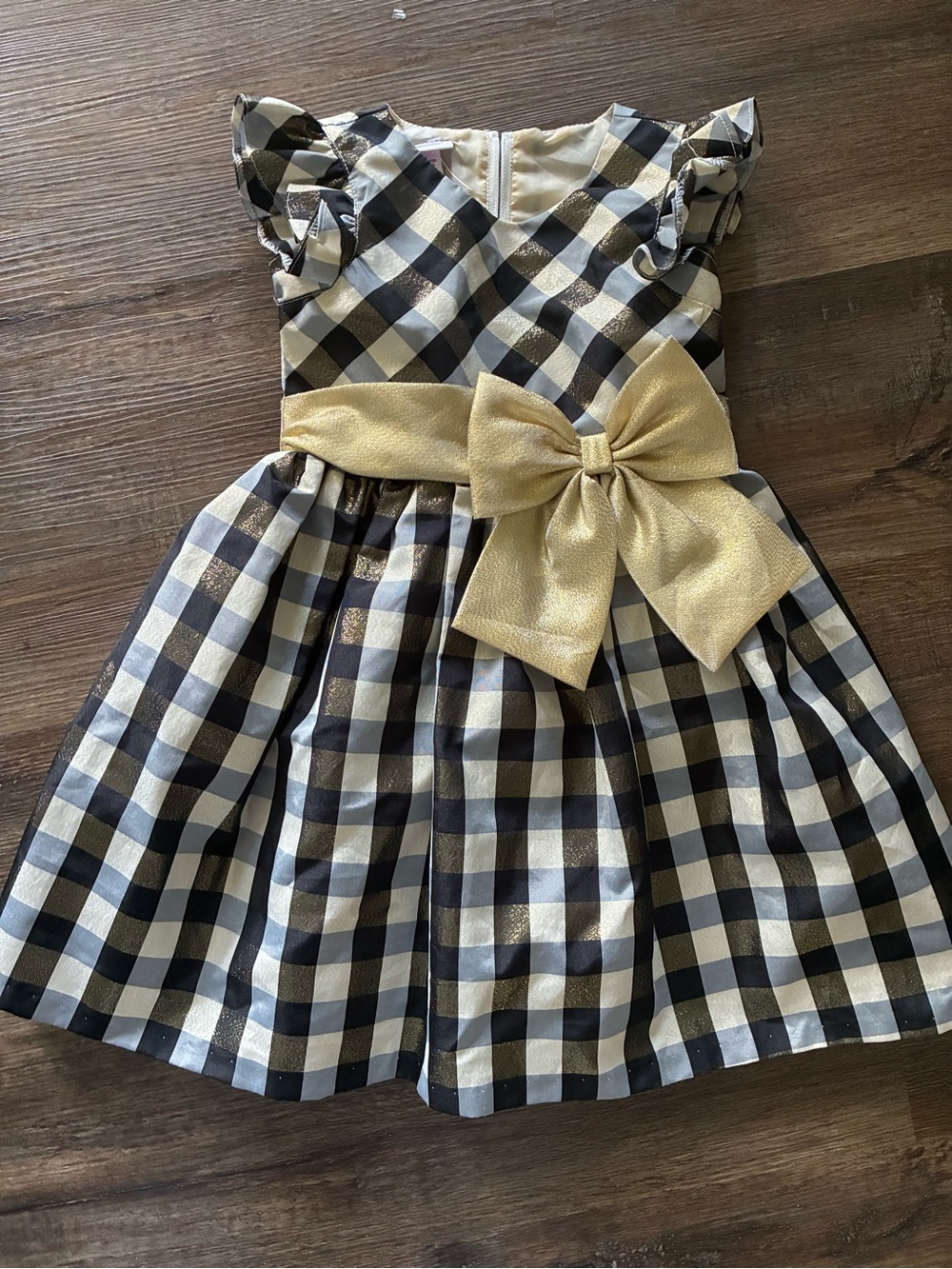 Bonnie Jean Black, White & Gold Gingham Party Dress